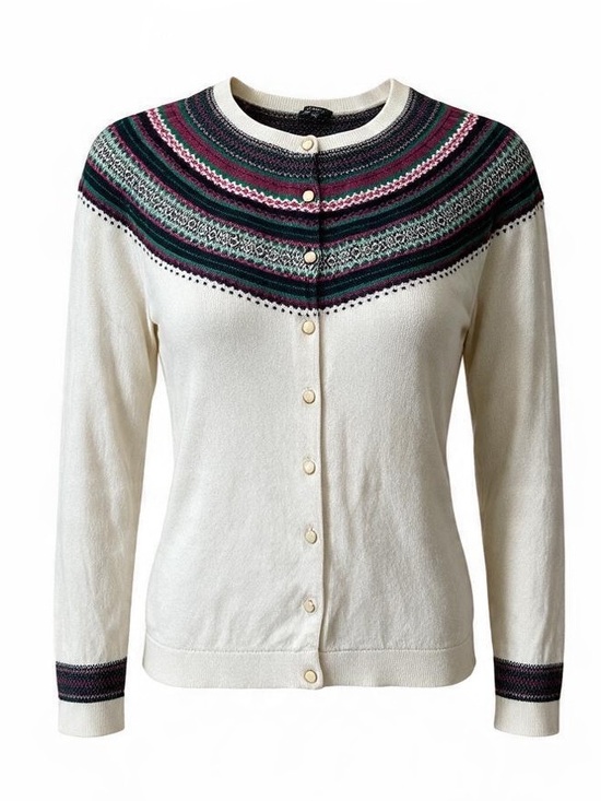Talbots Sweaters - TALBOTS cashmere/cotton blend off white cardigan sweater multi color trim XL